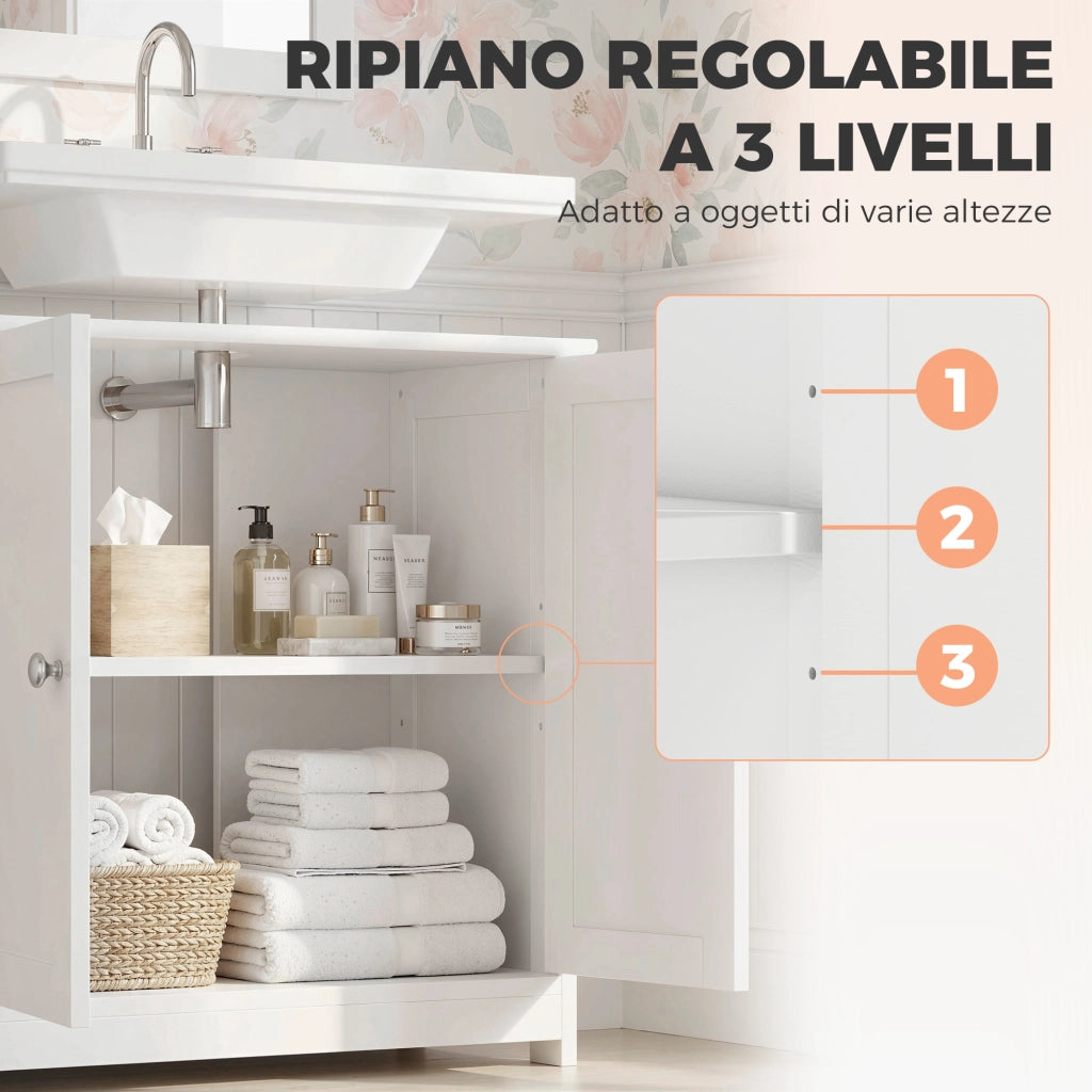 Mobile Sottolavabo a 2 Ante con Ripiano Regolabile ¨C Zephmum ¨C Bianco 60x30x60 cm