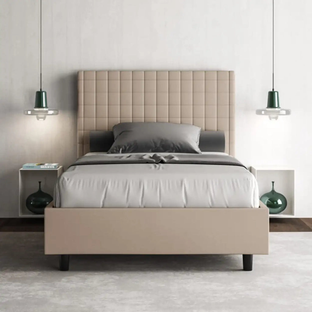 Letto singolo contenitore imbottito 100x200 similpelle tortora Sunny
