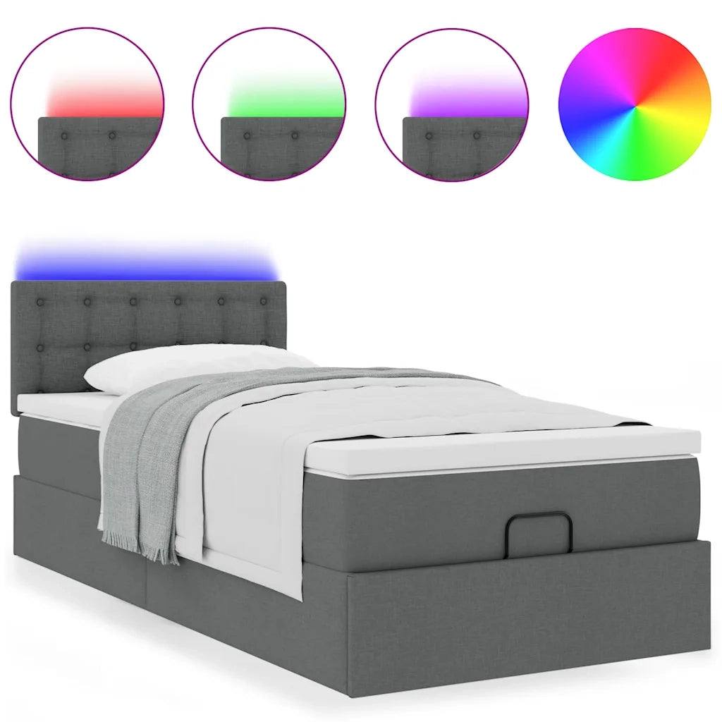 Pouf Letto con Materasso e LED Grigio Scuro 80x200cm in Tessuto 3312430