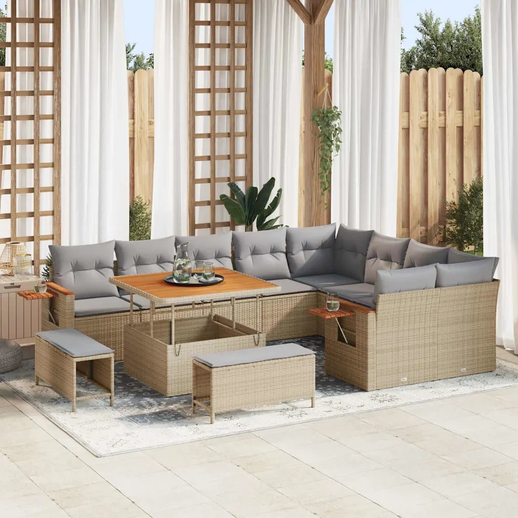 Set Divano da Giardino 13 pcs Beige e Grigio Chiaro polyrattan