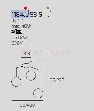 SOSPENSIONE BIANCO 3 LUCI SPOSTABILE VETRI TR + 2X AM 1184BI-S3 S-TA