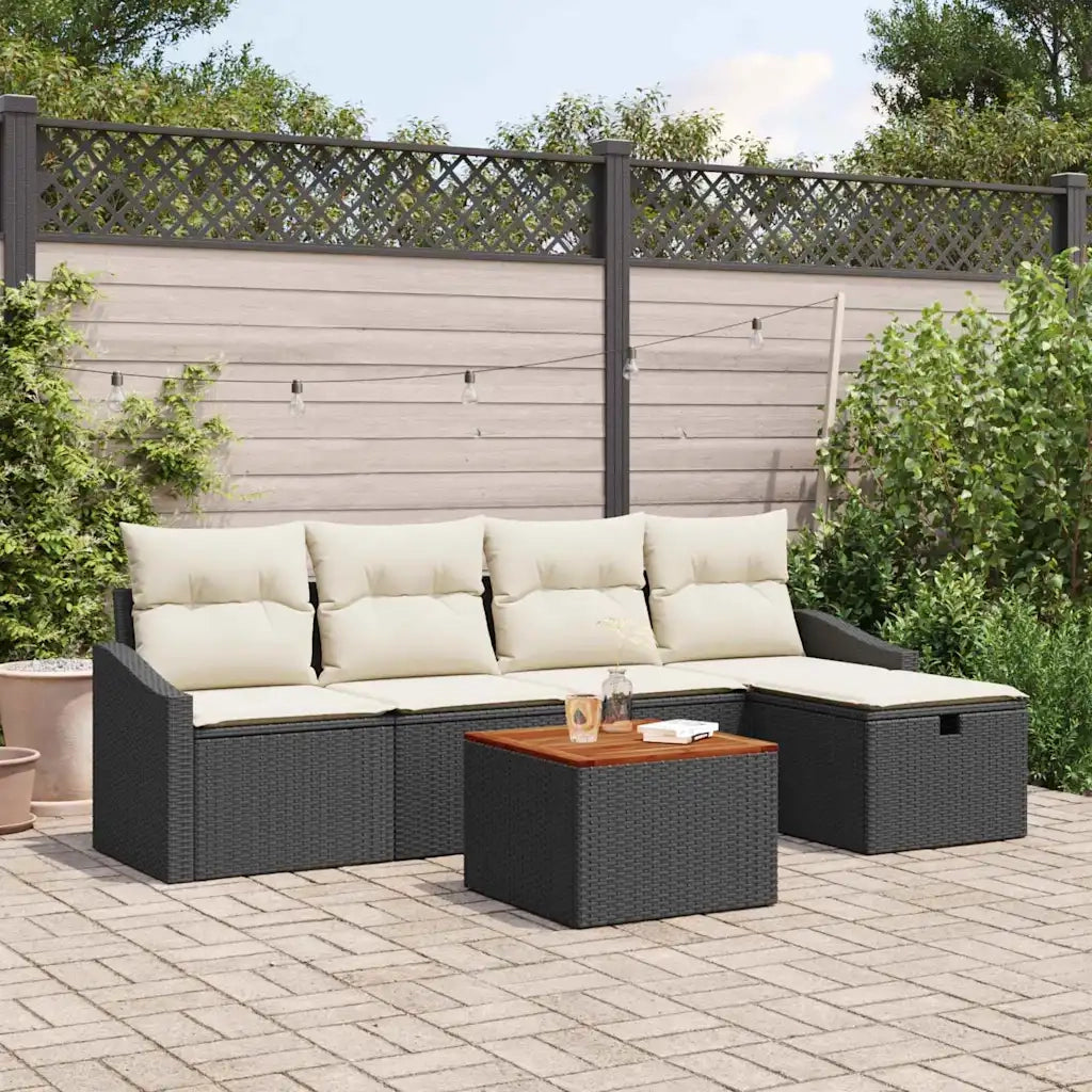Set Divano da Giardino con cuscino 6 pcs Nero Poly Rattan