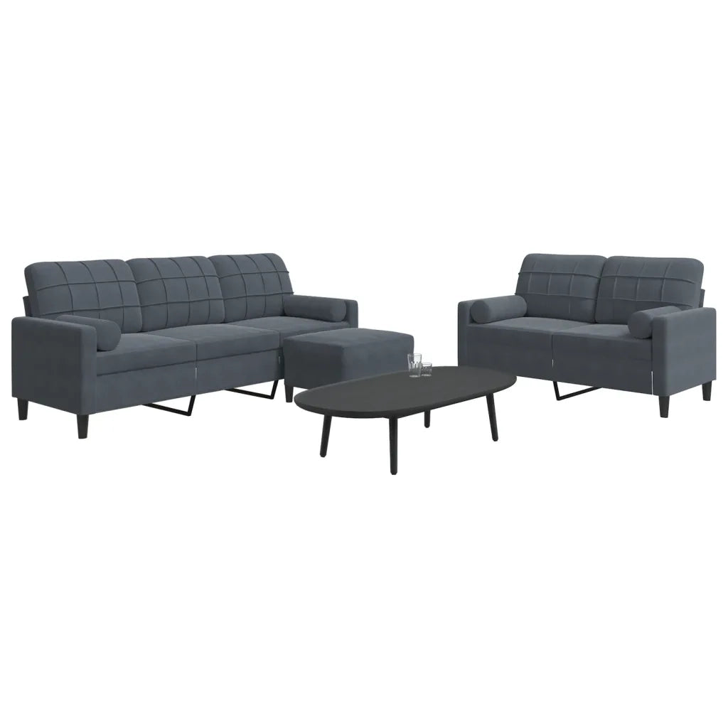 Set di Divani 3 pz con Cuscini e Rinforzi Grigio Scuro Velluto 3278422