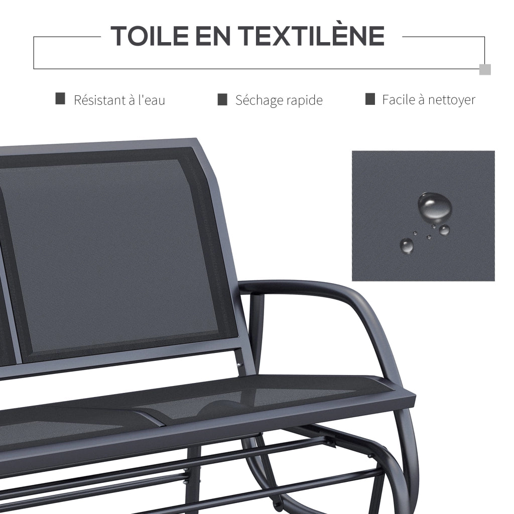 Dondolo da Giardino 2 Posti ¨C Xylo ¨C Metallo Textilene Nero con Braccioli