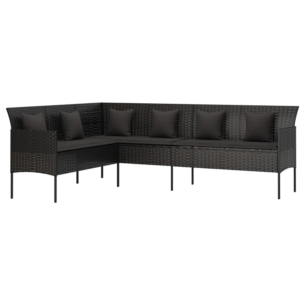 Divano da Giardino a L con Cuscini Nero in Polyrattan 362336