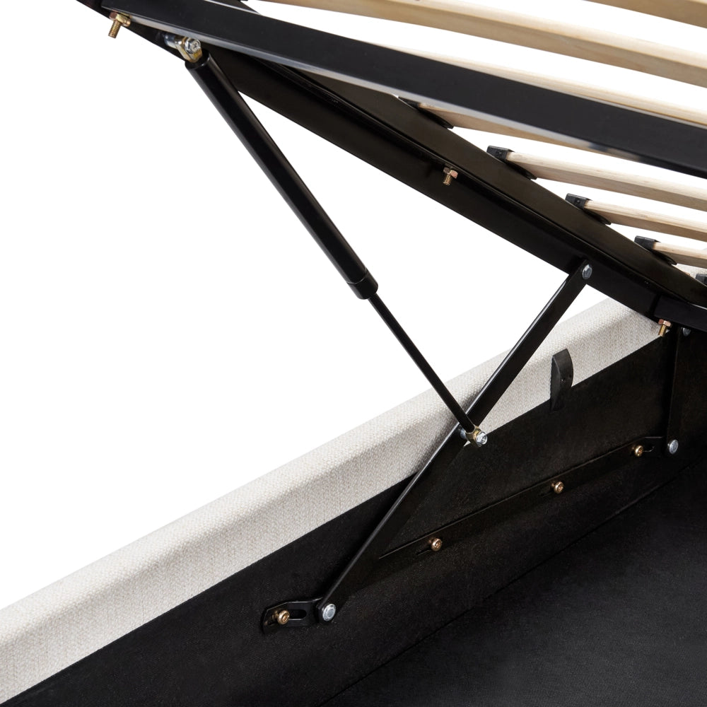 Letto ottomano Bianco Sporco Poliestere Rivestito 180 x 200 cm con Storage e Testata Mobili da Camera da Letto