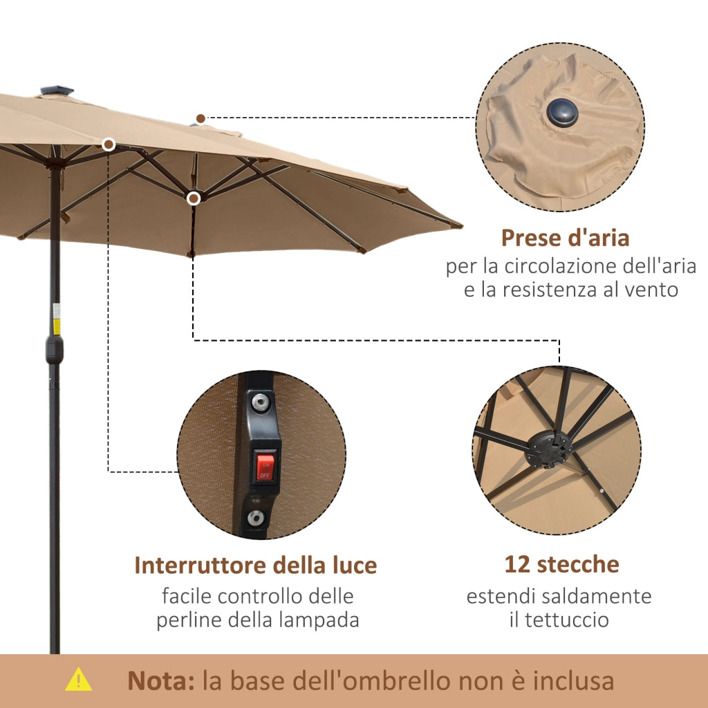 Ombrellone Doppio da Giardino con 48 Luci LED ¨C Xylo ¨C 4.5m Beige