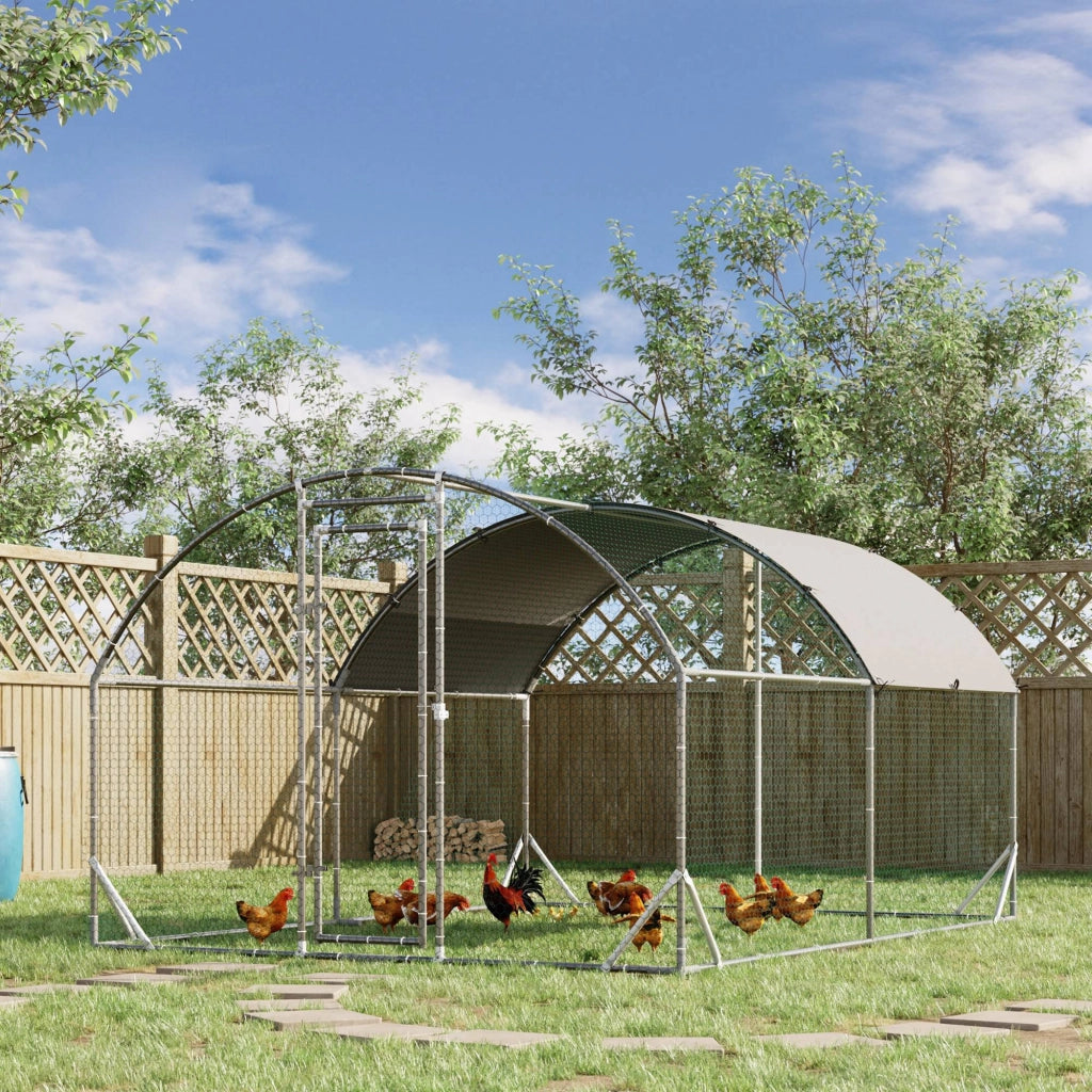 Recinto per Galline in Metallo Galvanizzato con Tetto e Copertura Anti UV, 280x380x197 cm, Argento