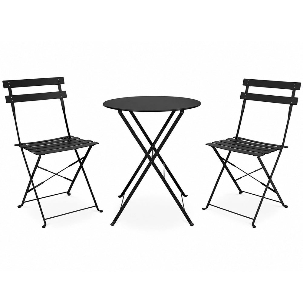 Set 3 Pezzi Giardino Tavolo con 2 Sedie Bistrot Pieghevole Modello Parigi Nero