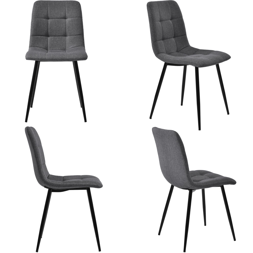 Sedia da pranzo (4 pezzi), grigio scuro, set di 4 sedie di design imbottite con schienale, seduta in lino, struttura in metallo