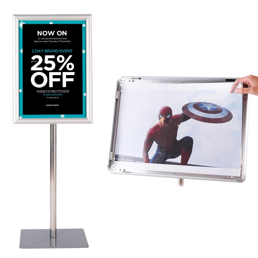 A3 Espositore da terra autoportante poster stand girevole e regolabile 78,5-123cm in metallo Argento-Espositore pubblicitario