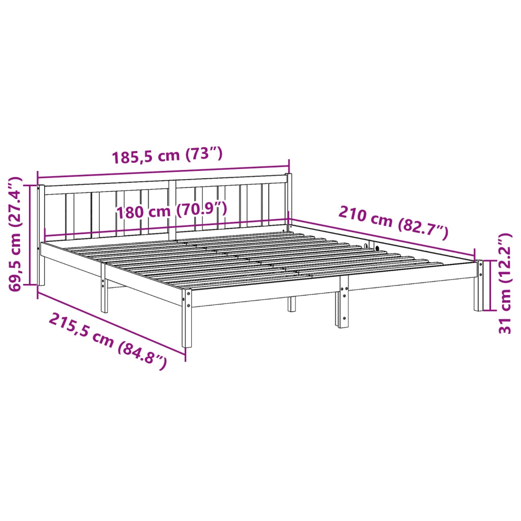 Letto Extra Lungo senza Materasso-Struttura Letto Bianco 180x210 cm in Pino 686898