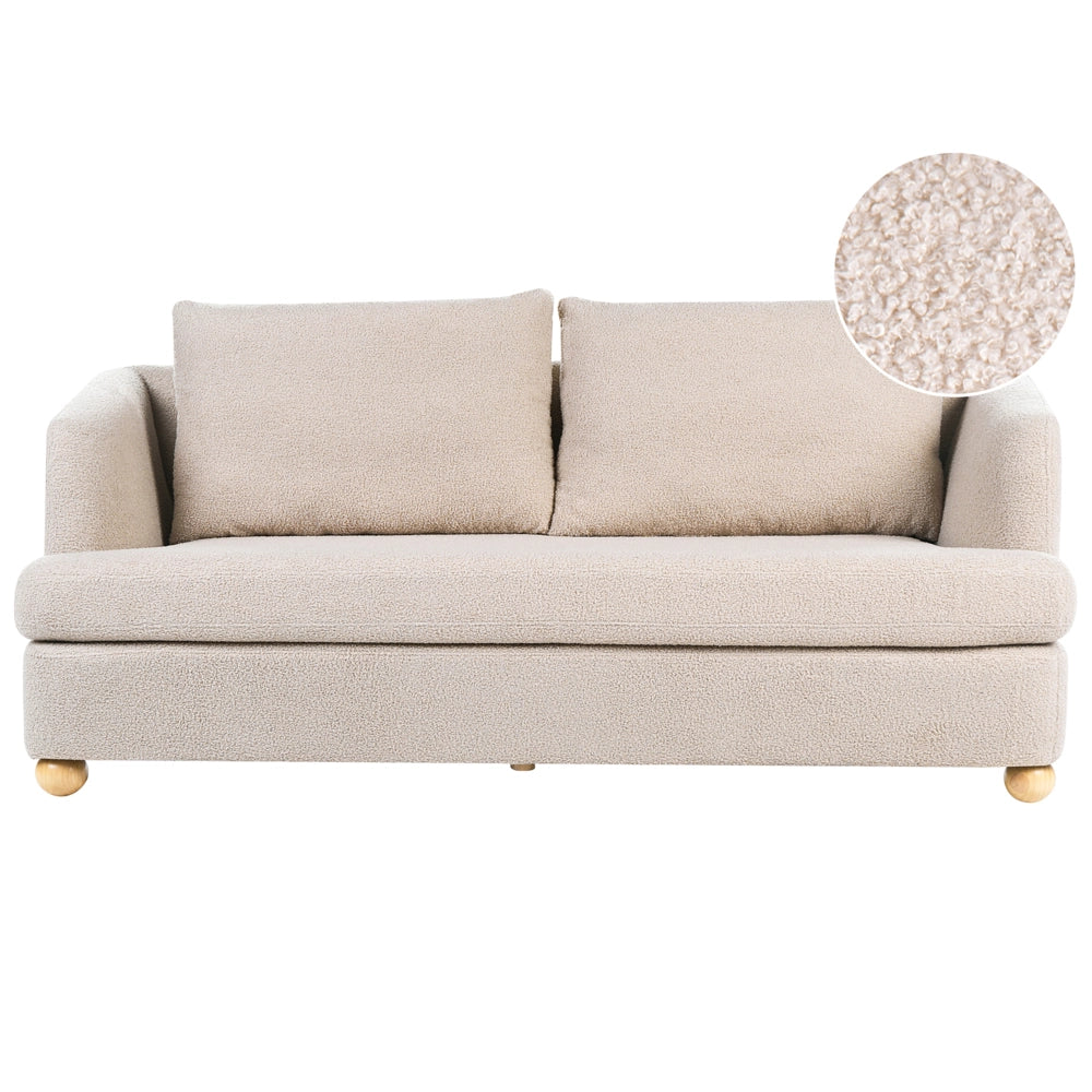 Divano a 3 posti con rivestimento in tessuto braccioli e gambe rotonde in legno per soggiorno beige