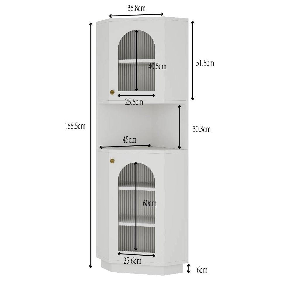 Mobile bagno angolare con luce interna 45 x 45 x 166;5 cm; in MDF bianco