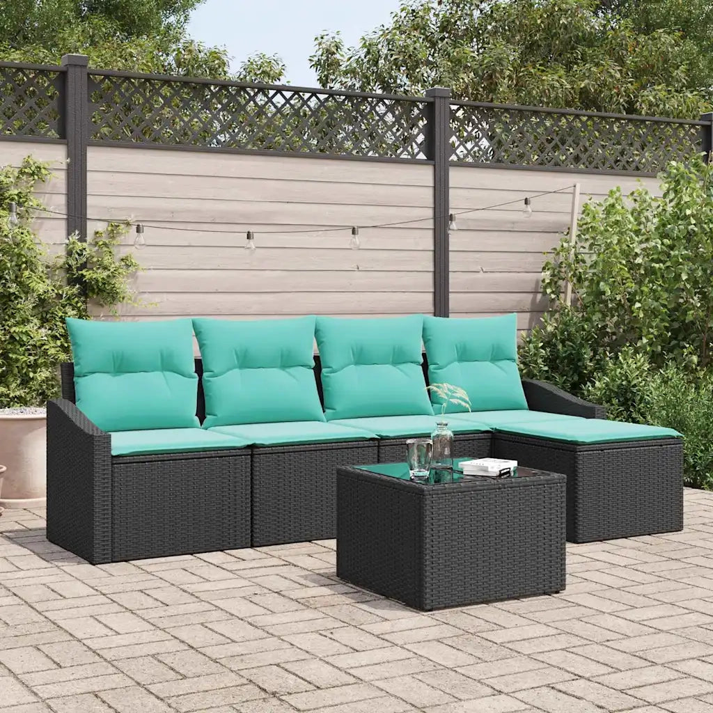 Set di divani con cuscino 6 pcs Nero polyrattan 3346696