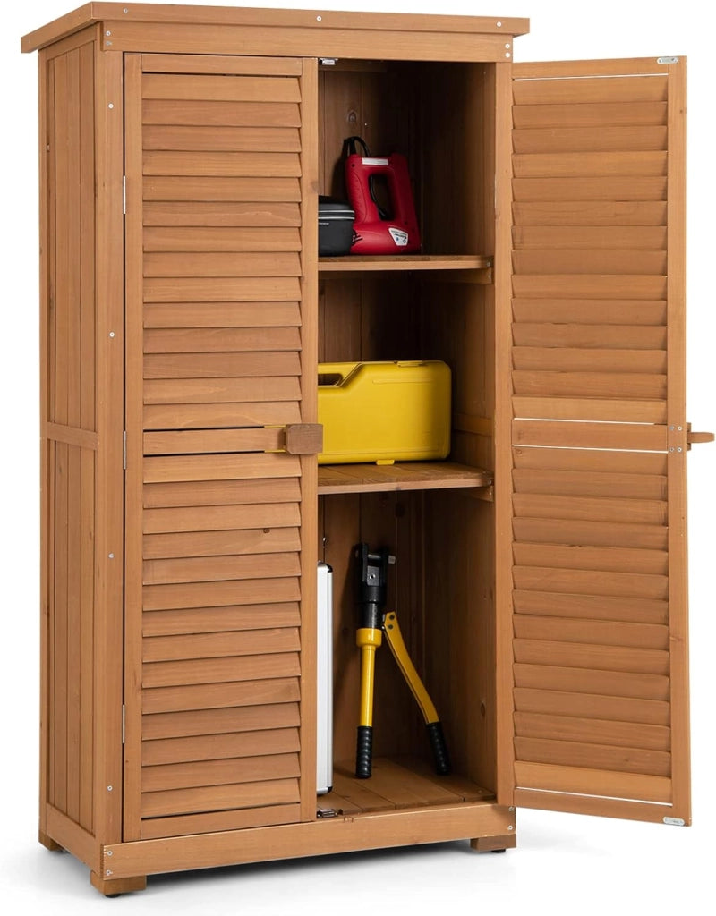 Capanni da Esterno, Armadio da Giardino in Legno Massiccio con 3 Ripiani Rimovibili, Tetto Impermeabile in Asfalto, Piedini Regolabili, Ripostiglio per Giardino, Terrazza e Cortile