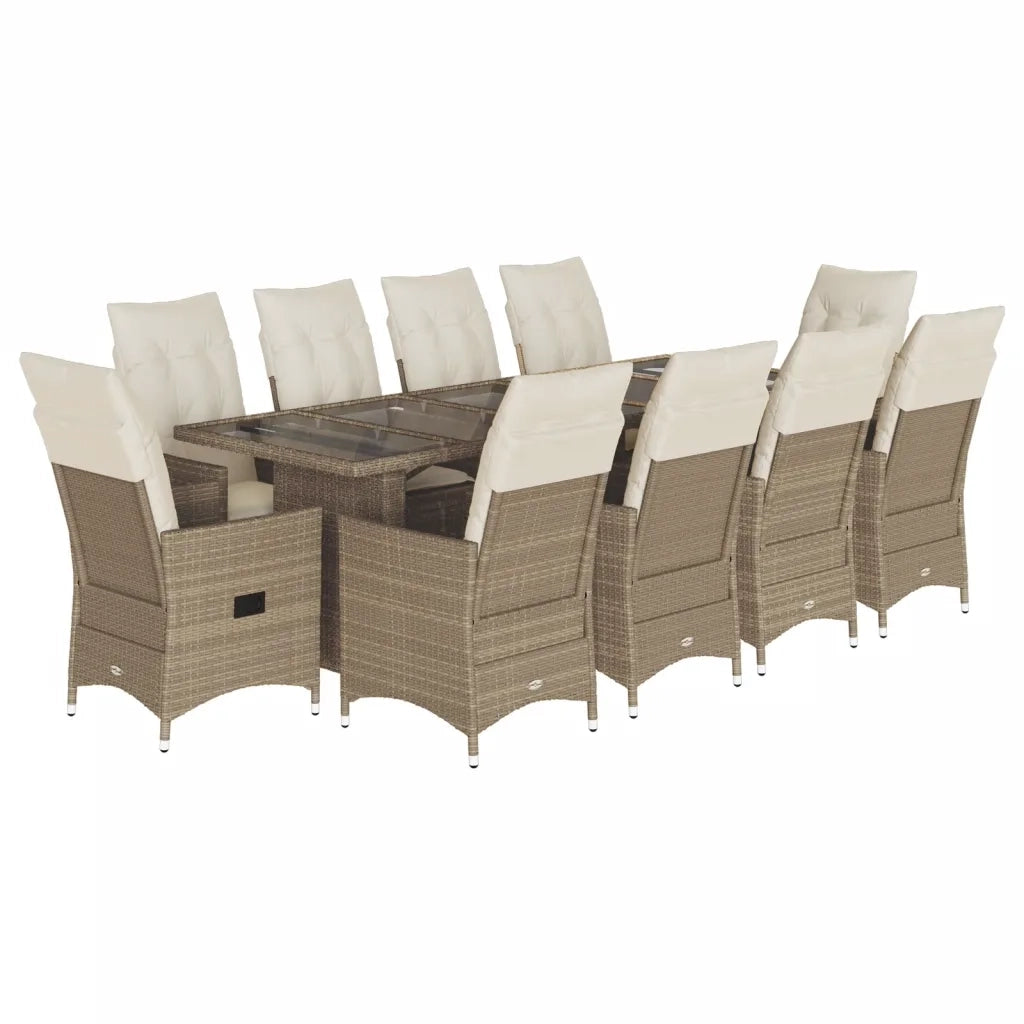 Set Bistrò da Giardino 11 pz con Cuscini in Polyrattan Beige 3277247