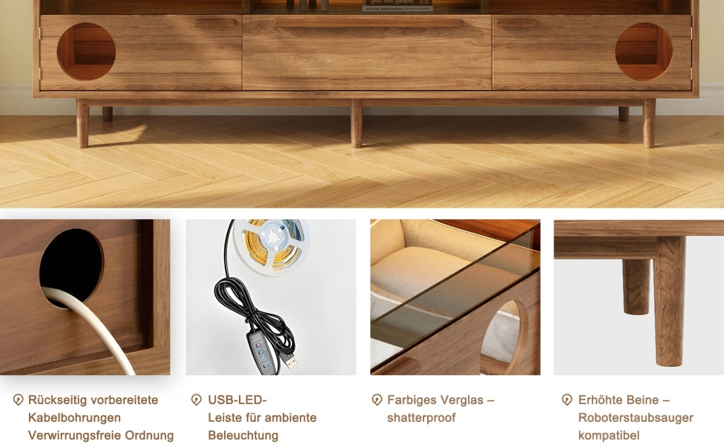 Cassettiera per TV noce MDF 180 cm