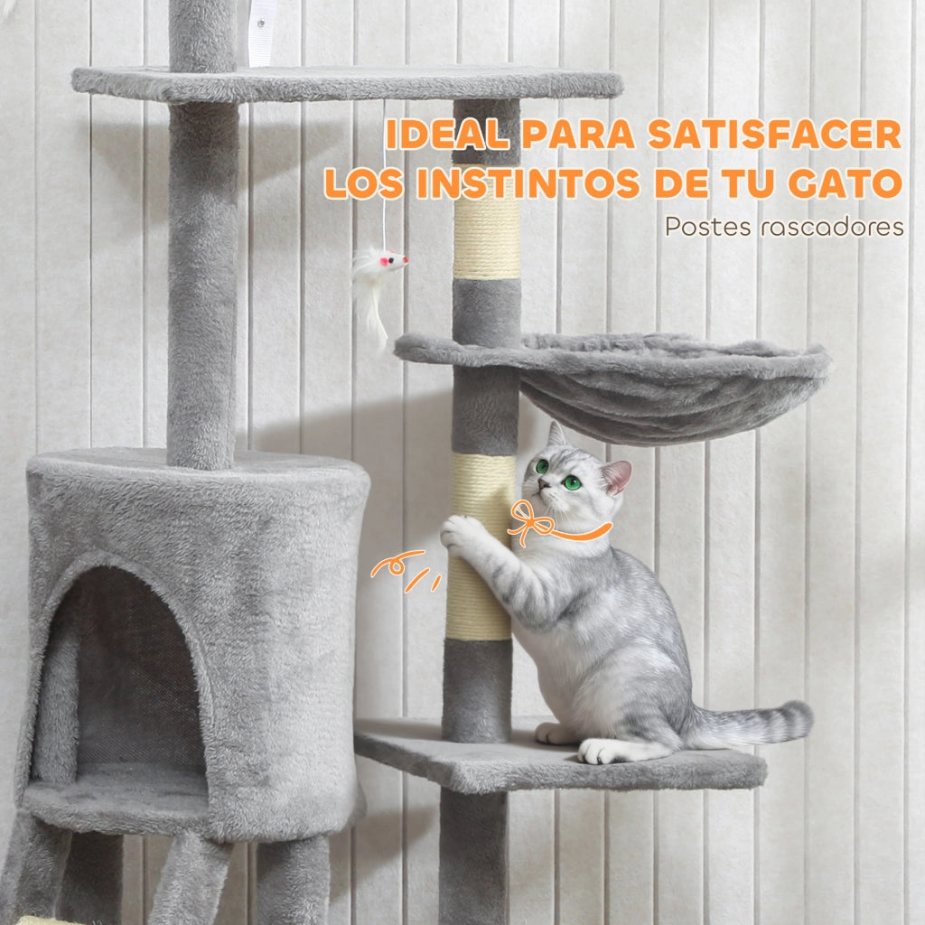Tiragraffi per Gatti con Piattaforme e Cueva ¨C ZephMum ¨C Grigio 134 cm