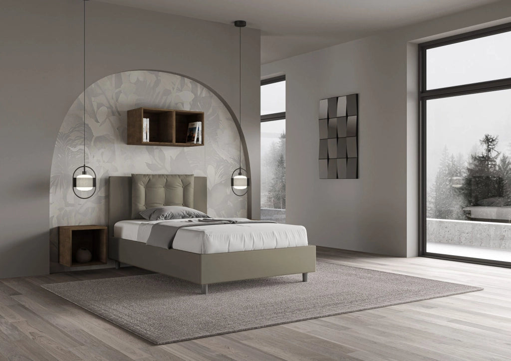 BS COM Letto una piazza e mezza con rete imbottito 120x200 similpelle cappuccino