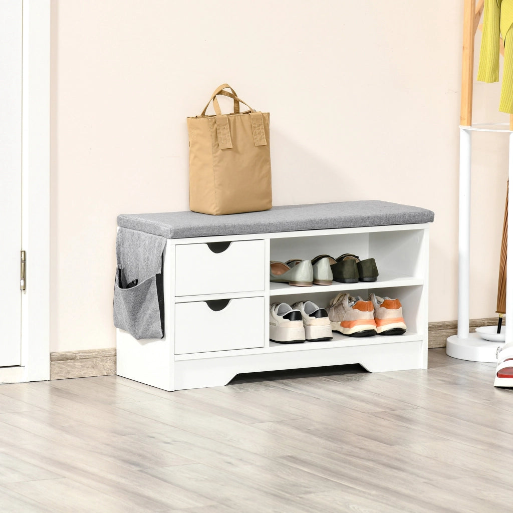 Cassettiera per scarpe con sedile ¨C zephmum ¨C bianco e grigio 80,5x30,5x43,5 cm