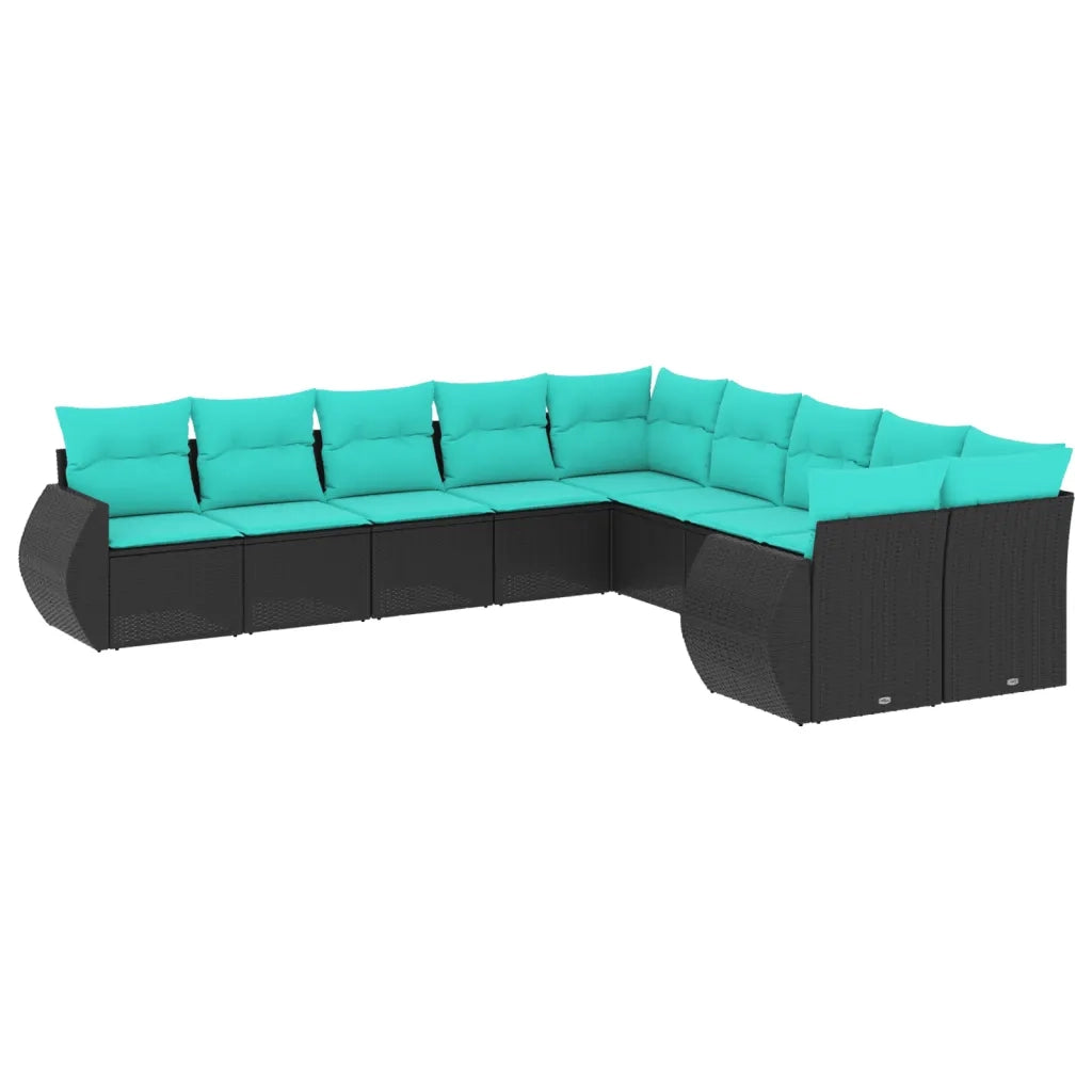 Set Divani da Giardino 10 pz con Cuscini Nero in Polyrattan 3221906
