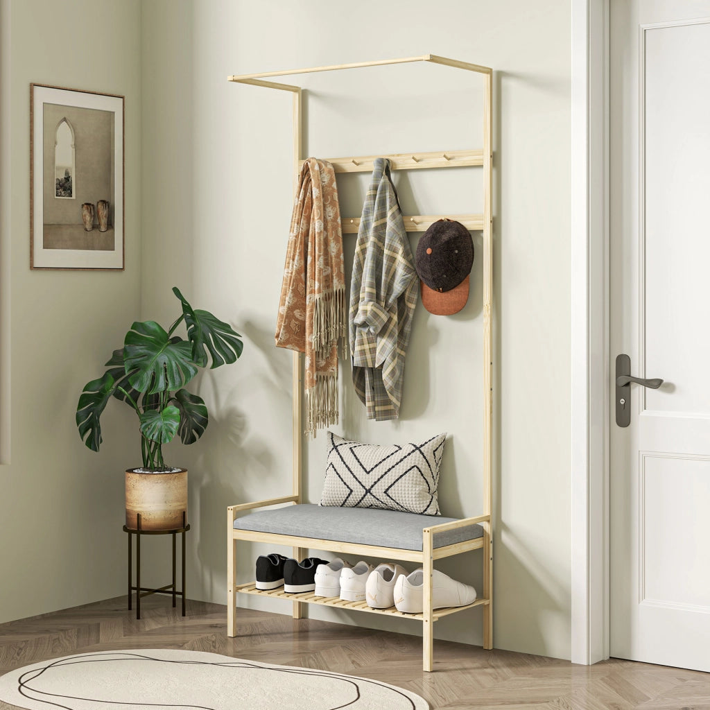 Appendiabiti con panca e ripiani ¨C zephmum ¨C 73.5x34x171 cm grigio e naturale