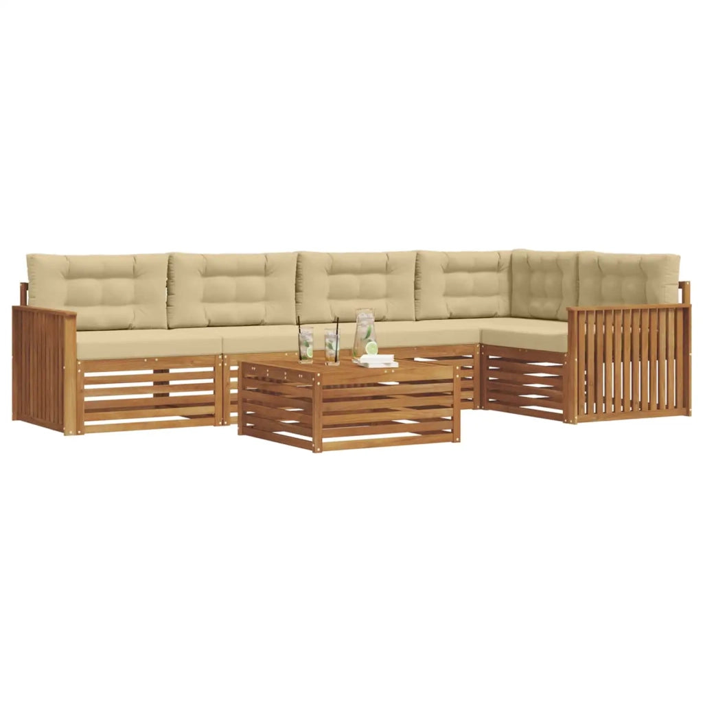 Set di divani da esterno con cuscino 6 pcs Naturale e Beige 3373498