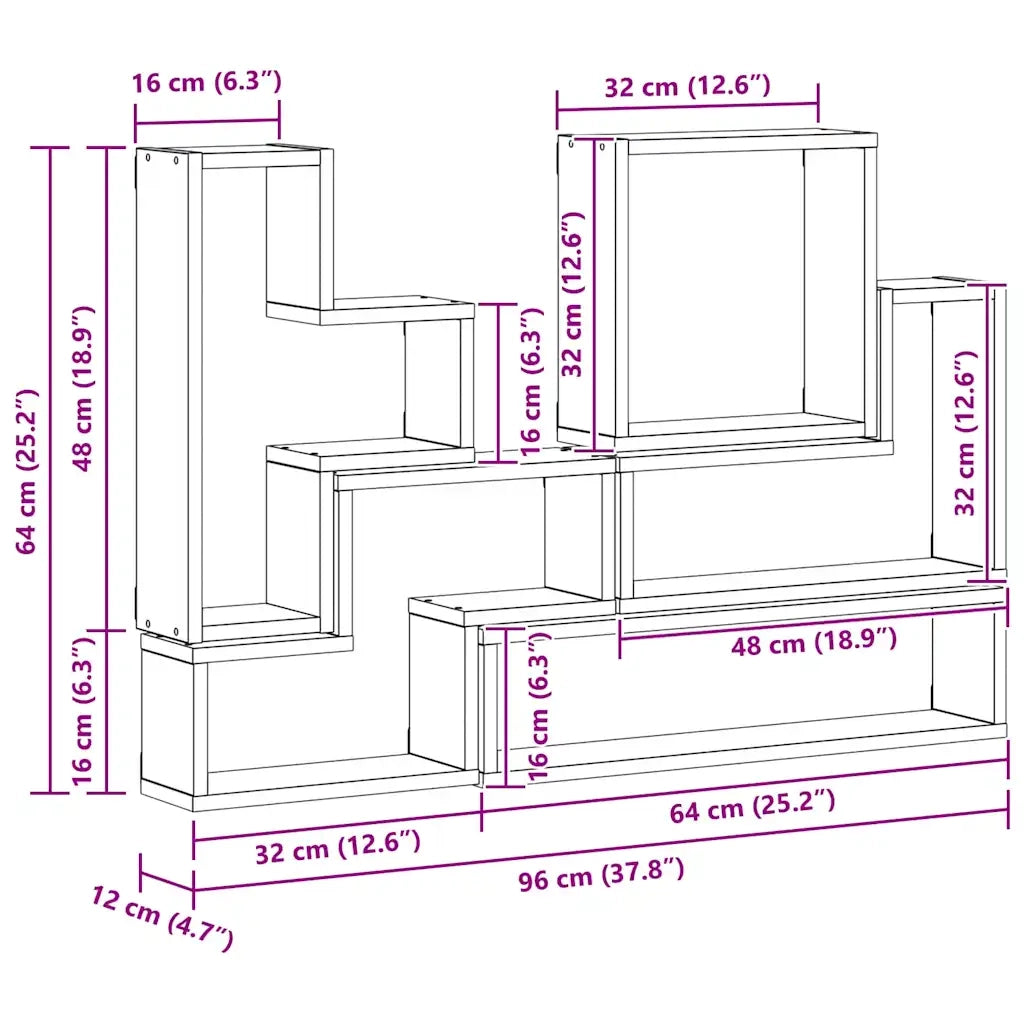 Cubo da Parete Legno vecchio 96 x 12 x 64 cm Legno multistrato 879639