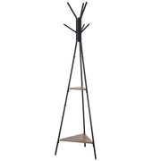 EasyComfort Appendiabiti da Terra con 2 Ripiani e 6 Ganci, Attaccapanni ad Albero in Stile Industriale, 46x52x182 cm, Nero e Marrone