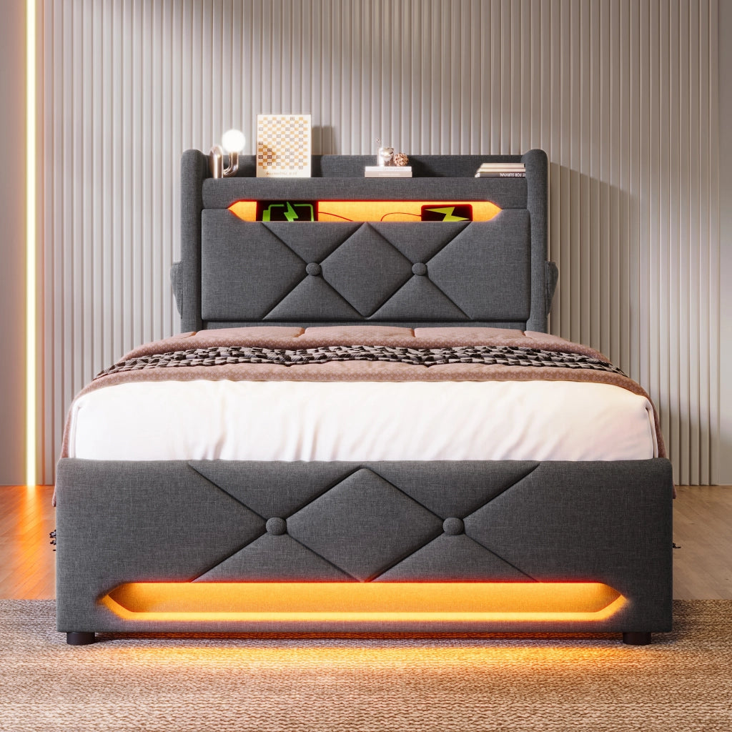 letto imbottito lino grigio 90x200 cm