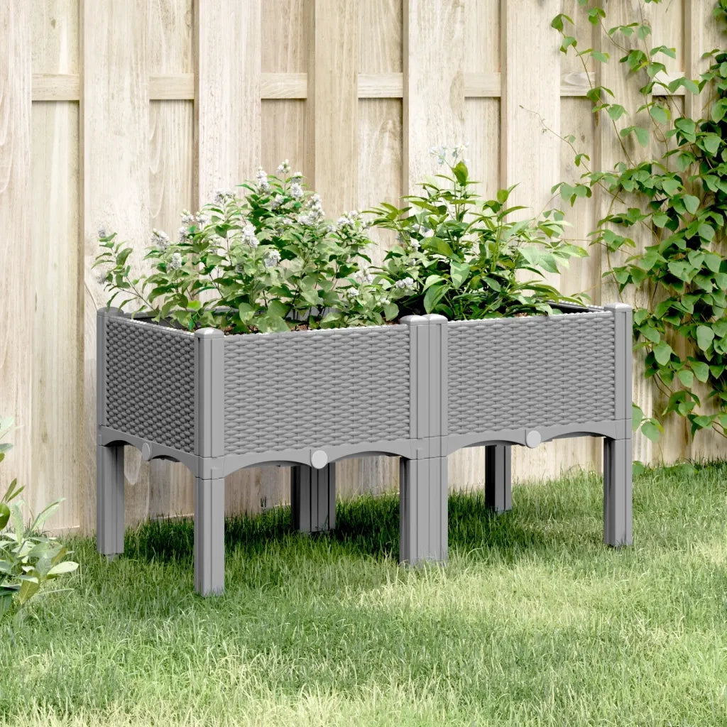 Fioriera | Cassetta per fiori | Vaso da Giardino con Gambe Grigio Chiaro 80x40x42 cm in PP