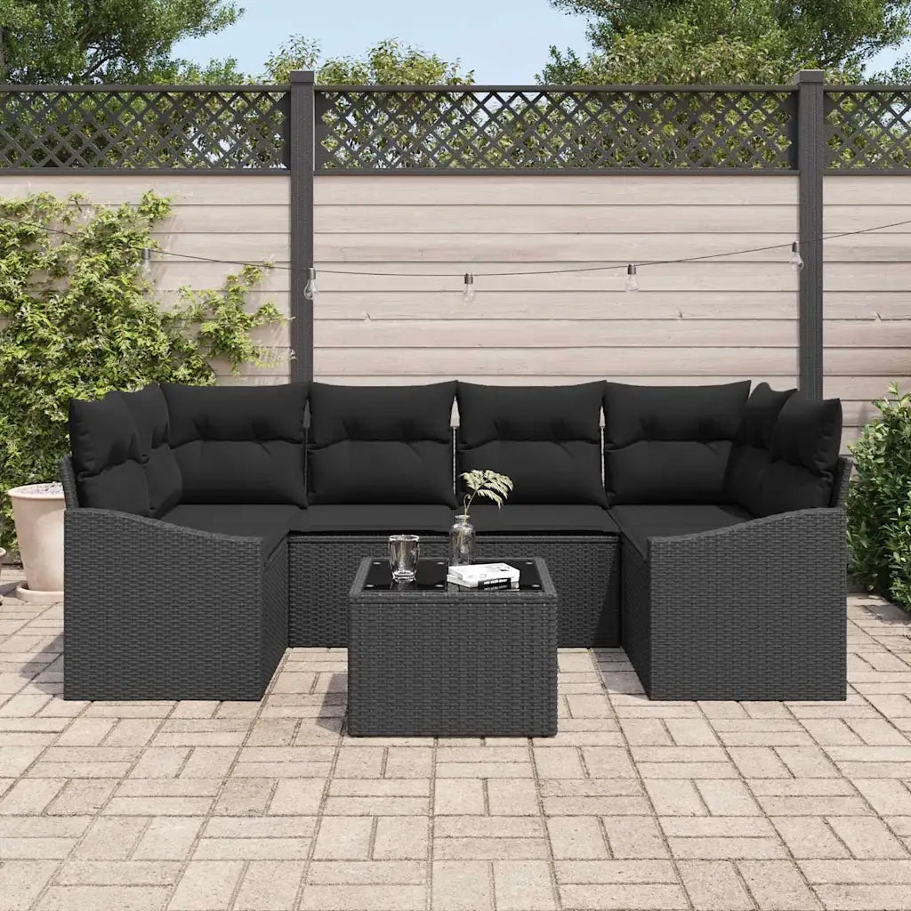 Set di divani con cuscino con cuscino 7 pcs Nero polyrattan 3346623
