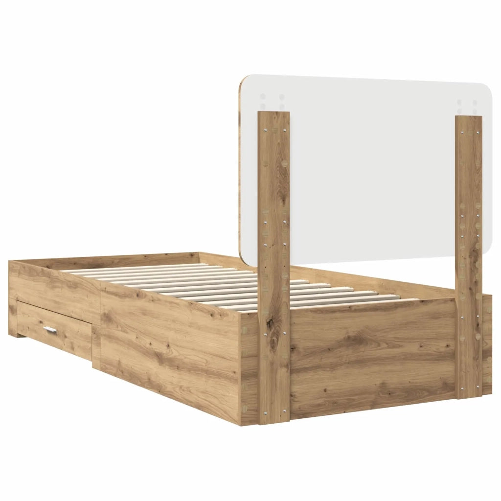 Letto singolo | Letto per adulti | Struttura del letto con testiera Rovere artigianale 90 x 190 cm