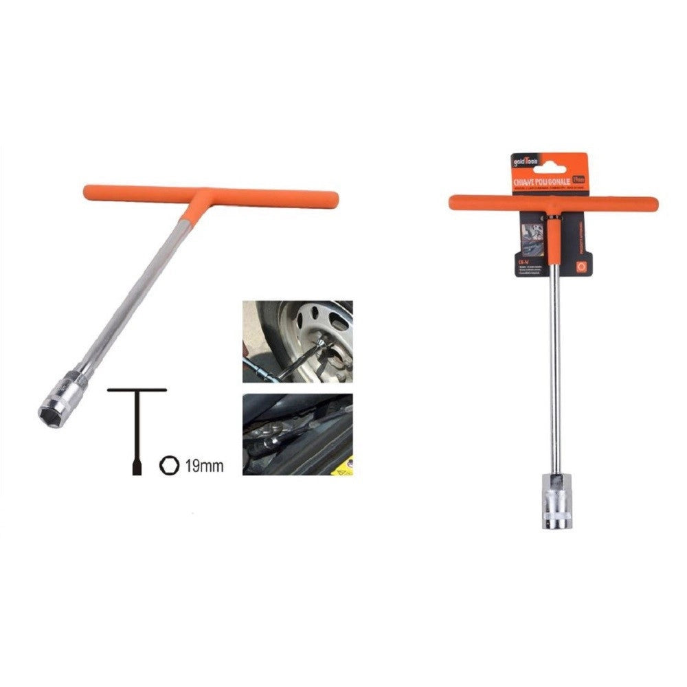 Trade Shop - Chiave Poligonale Impugnatura Tipo A T Da 19 Mm Con Bussola Esagonale Cr-v 91615 -