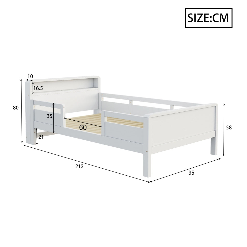 Letto singolo per bambini 90x200 cm con LED, USB-C e testiera con vano
