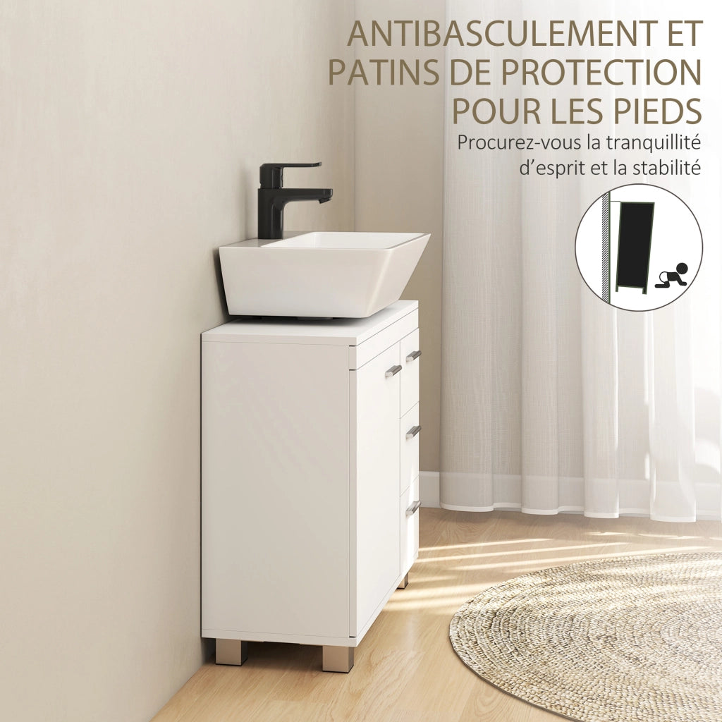 Mobiletto Sottolavabo con 3 Cassetti e Anta ¨C zephmum ¨C Bianco 70x30x64 cm
