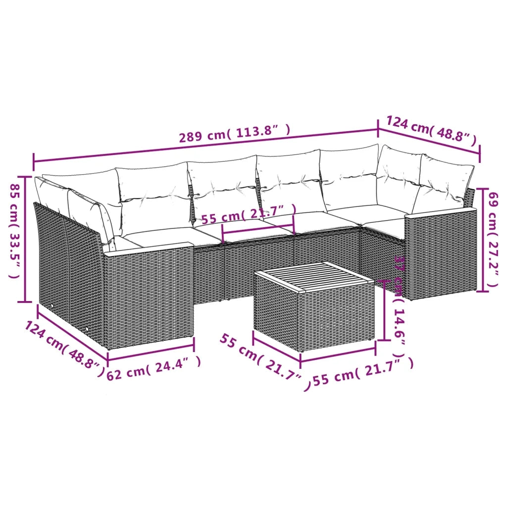 Set Divani da Giardino con Cuscini 8 pz Nero in Polyrattan