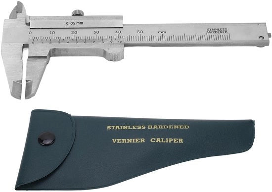 Misuratore a schermo digitale con schermo retroilluminato, 4 modi di misura, misura interna/esterna, precisione 0,01 mm, misura da 0 a 50 mm, corpo in acciaio inossidabile, dimensioni compacte e portatile.