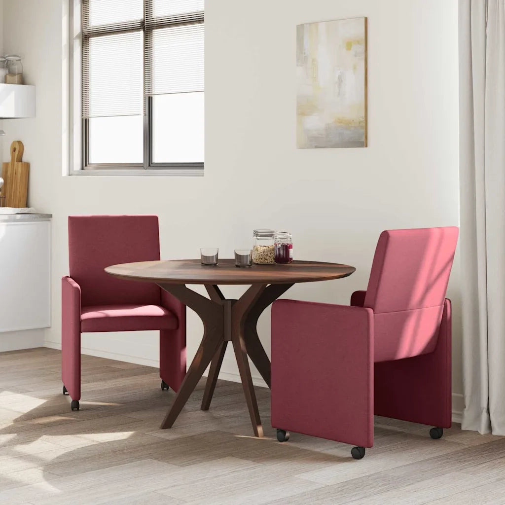 Sedie da Pranzo con Ruote 2 pz | Sedie da cucina Rosso vino 57 x 66 x 94 cm