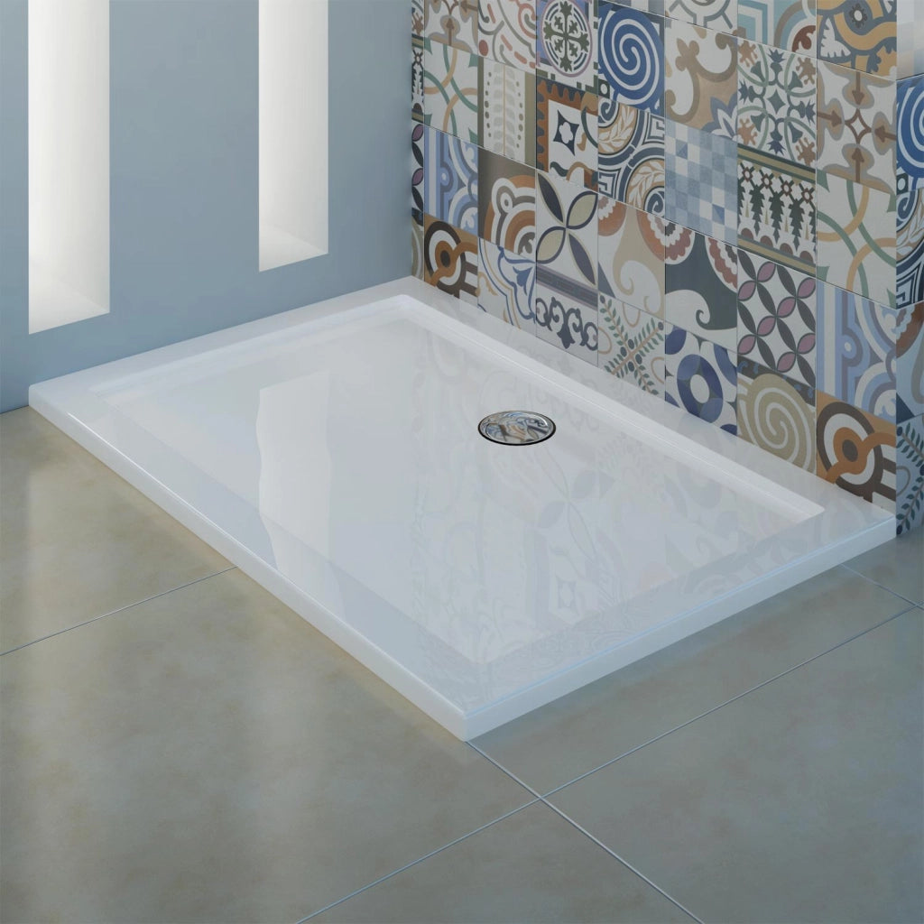 Piatto Doccia Slim 80x120x4 cm Rettangolare Acrilico Bordato Bianco Lucido mod. Flower