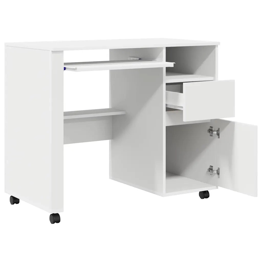 Scrivania | Tavolo da Ufficio con Ruote Bianco 91 x 50 x 77 cm Legno multistrato