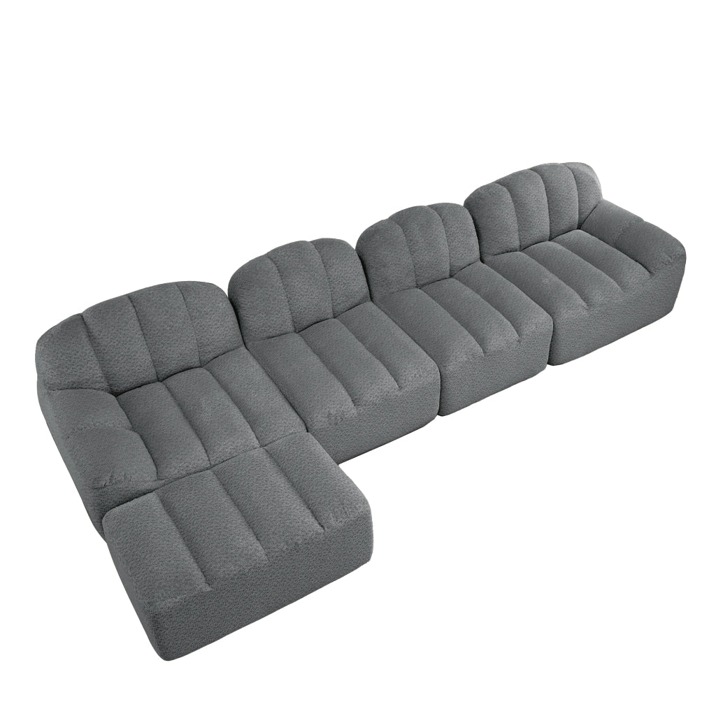 Divano Modulare 4 Posti con Pouf ¨C Xylo ¨C Tessuto Grigio Morbido