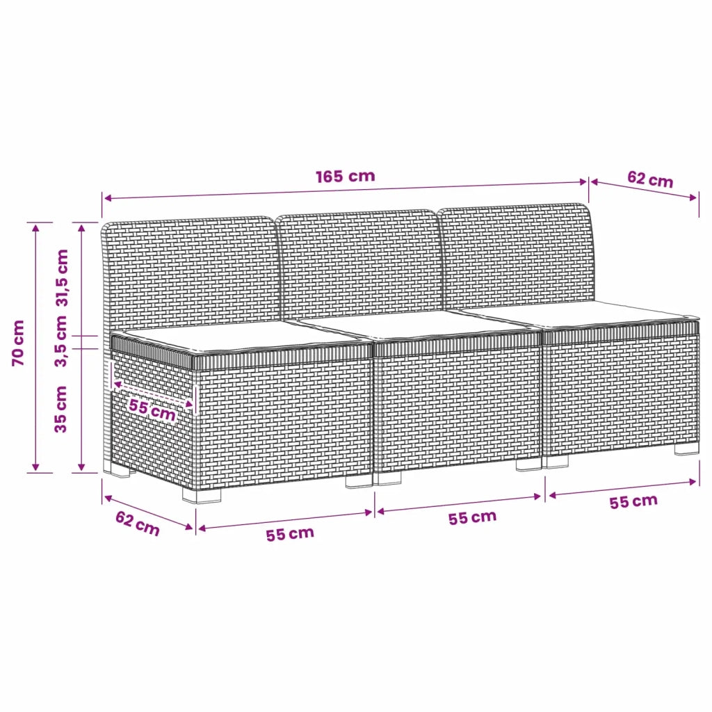 Divano da esterno-Divano da Giardino 3 posti con cuscini in look rattan PP Bianco 755711
