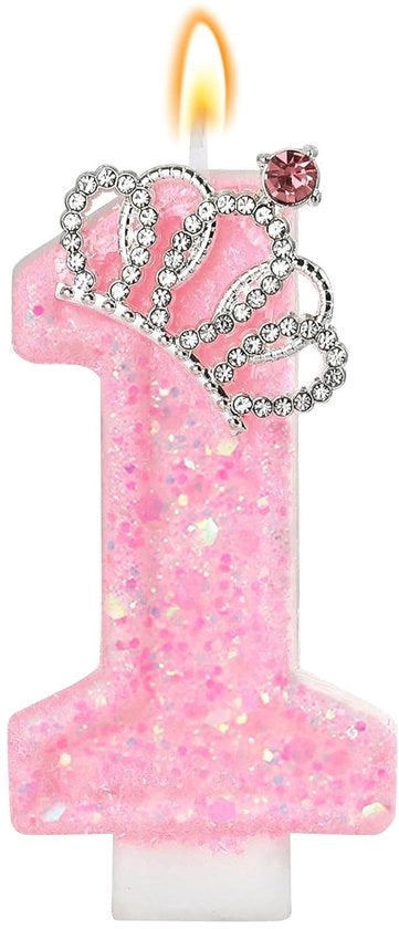 Candele per compleanni con corona - Candelabra numerica 1 - Rosso - Decorazione per torta - Decorazione per feste - Stabilità con sussidiario di supporto