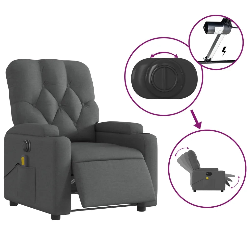 Poltrona | Sedia Relax Reclinabile Massaggio Elettrica Grigio Scuro Tessuto