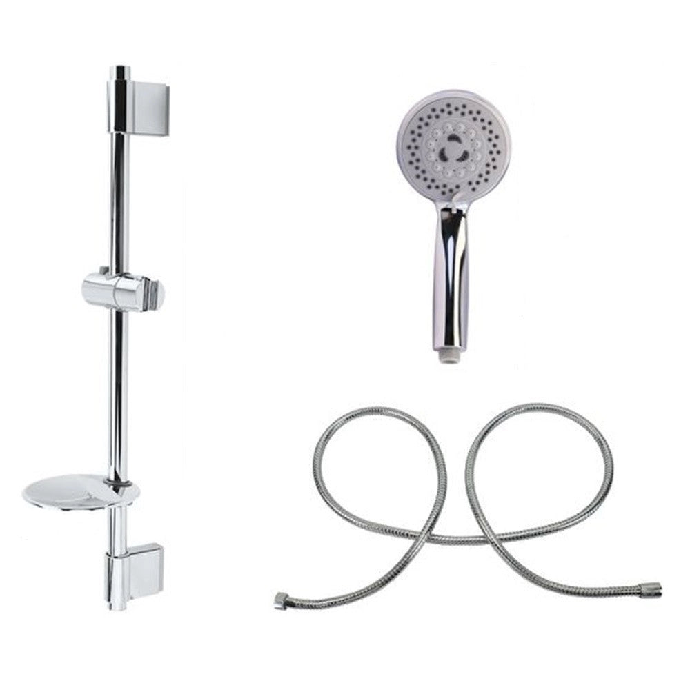 Trade Shop - Set Asta Doccia Saliscendi Cromata Con Tubo Porta Sapone Soffione Doccetta 79360 -