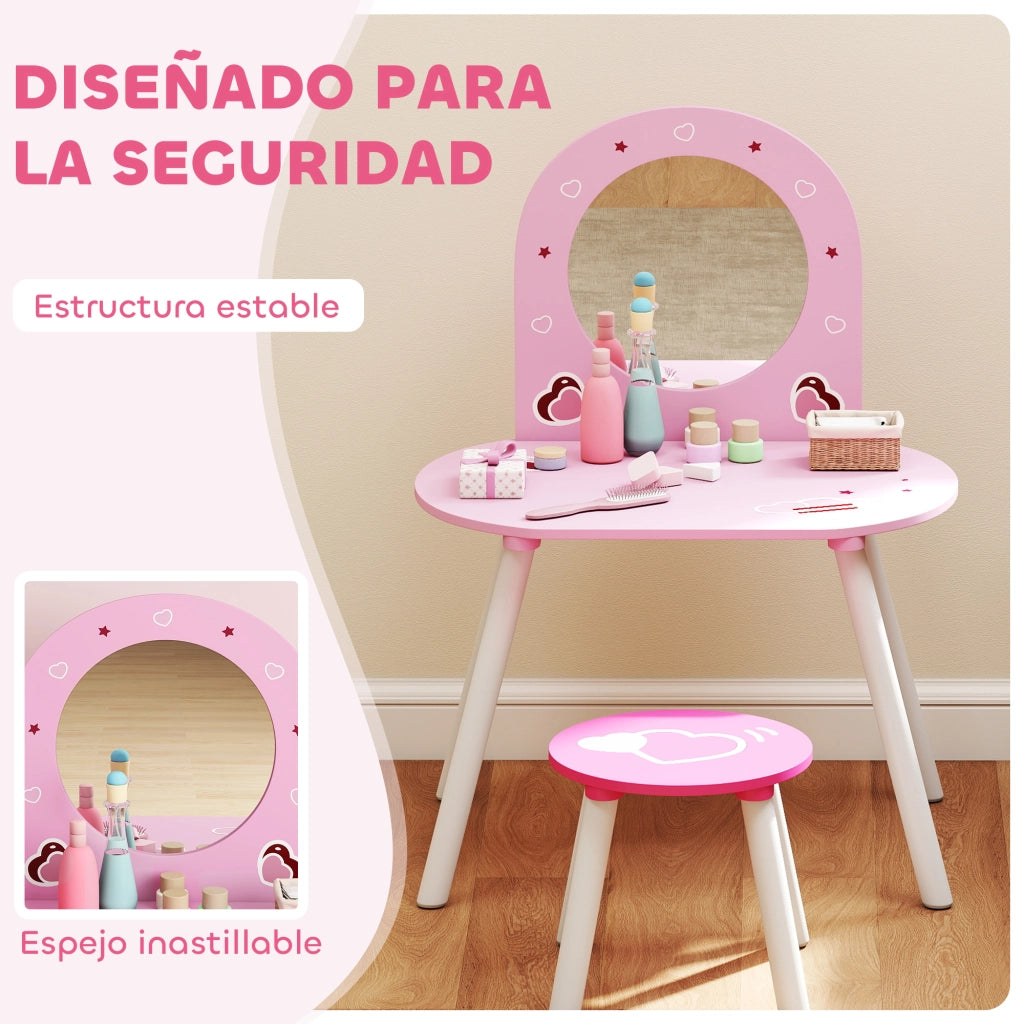 Tocador per Bambini con Specchio e Sgabello ¨C Minimal ¨C Rosa