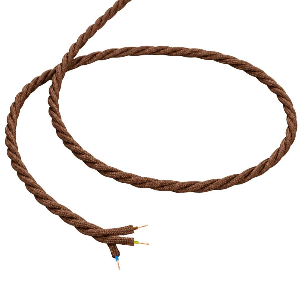 Cavo elettrico intrecciato in tessuto marrone per impianti a vista *** lunghezza metri 50, sezione conduttore 3x2,5mm...