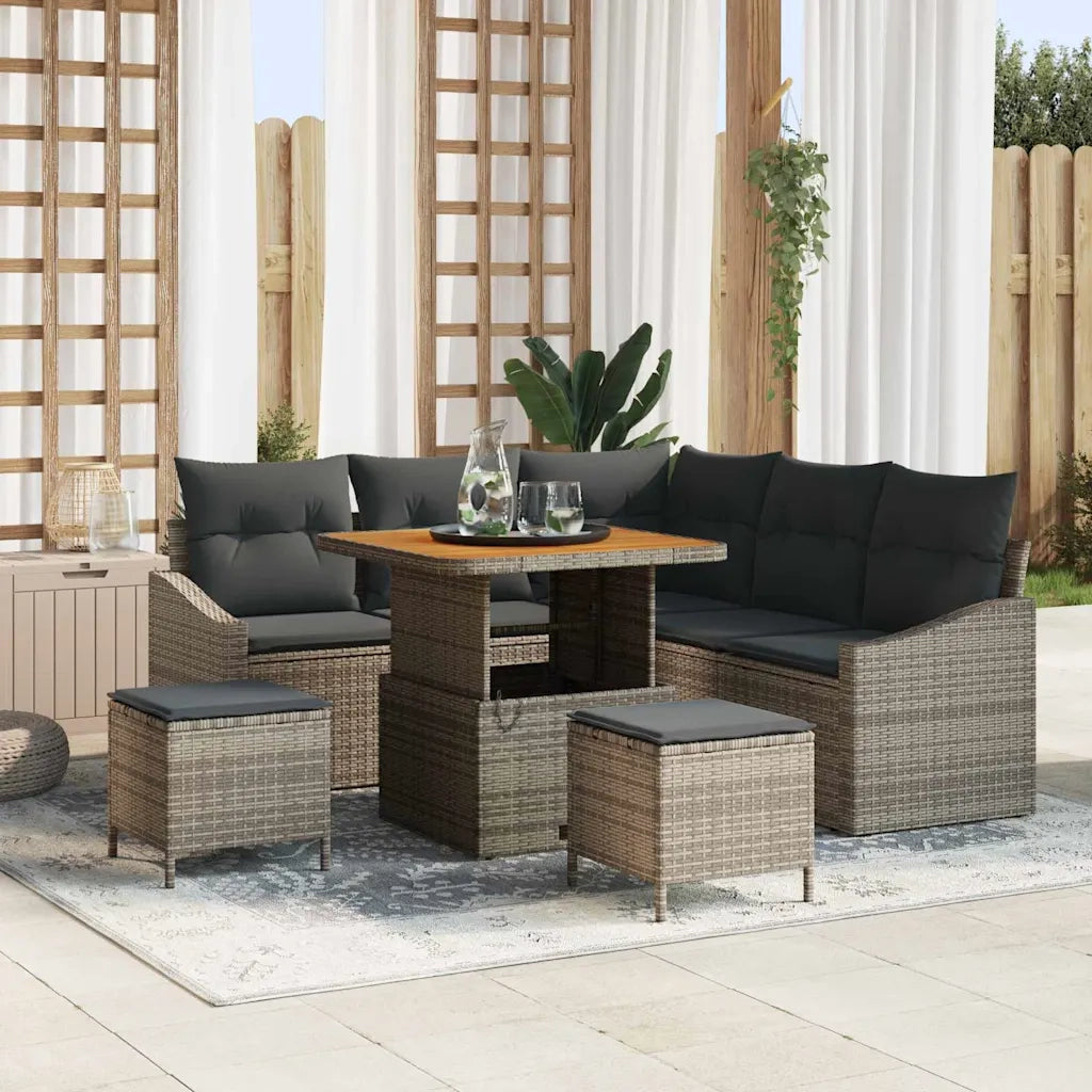 Set Divano da Giardino con cuscino 8 pcs Grigio Poly Rattan 3364603